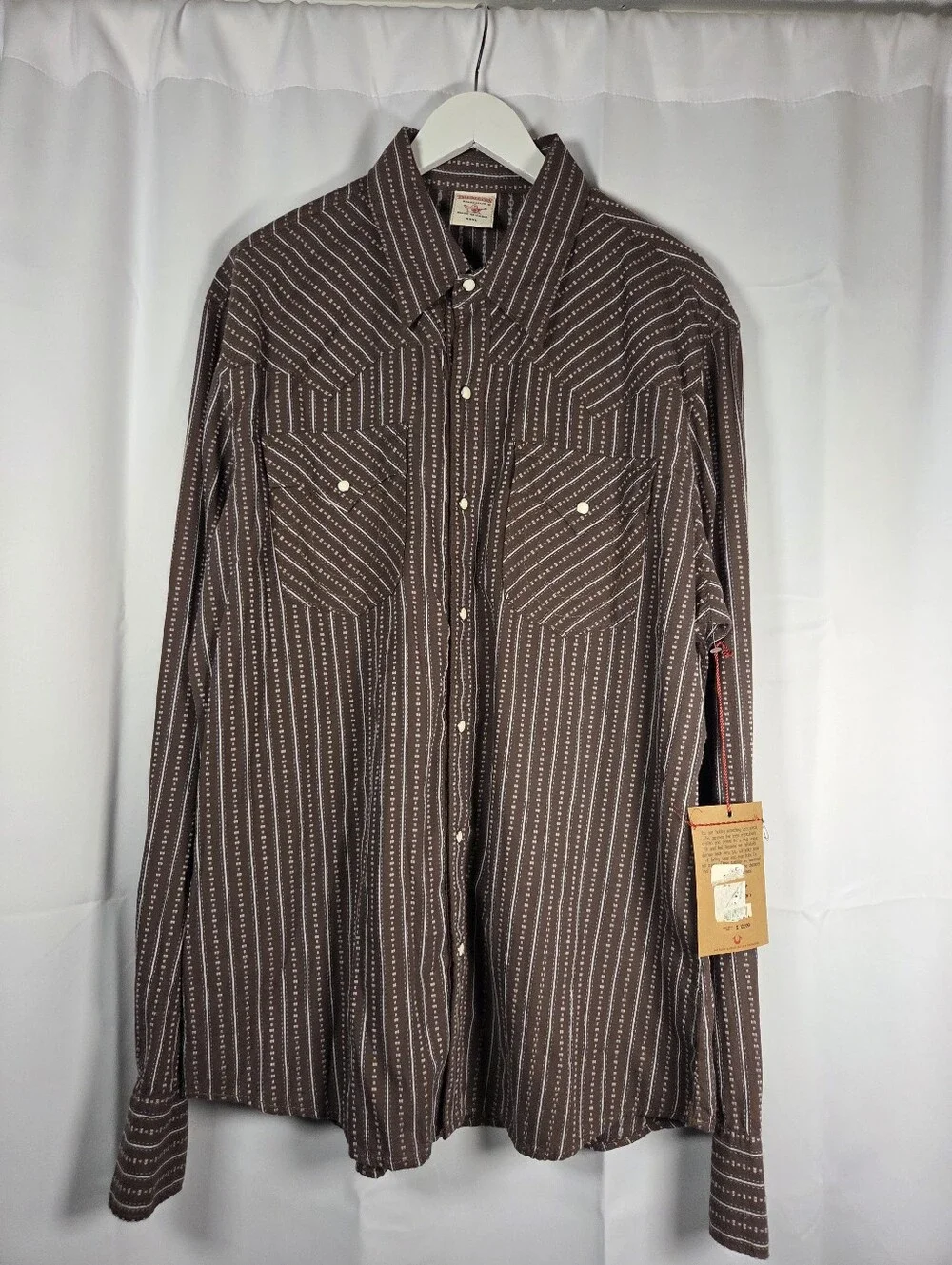 True Religion NEW Men's 3XL Brown Western Snap Front Long Sleeve Shirt $132